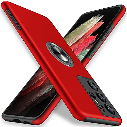 JAME for Samsung Galaxy S21 Ultra Case, [NOT for S21 or S21 Plus], Slim Soft Bumper Protective Case for Samsung S21 Ultra Case, with Invisible Ring Holder Kickstand for Galaxy S21 Ultra Case, Red