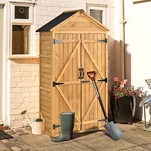 Small Outdoor Wood Storage Shed, 5.8ft x 3ft Garden Shed with Waterproof Asphalt Roof, Lockable Doors, 3-Tier Shelves, Tool Organizer for Backyard, Patio, Lawn