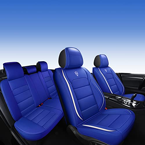 INCH EMPIRE Seat Cover 5 Seats Full Set Universal Fit for Most Vehicle Sedan SUV Truck Pickup Airbag Compatible Synthetic Leather Car Seat Cushion Protector All Weather Adjustable (Blue Straight Line)