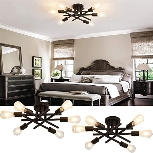 2 Pack Semi Flush Mount Ceiling Light Fixtures, 6-Light Ceiling Lights Fixture,Black Modern Sputnik Chandelier,Industrial Ceiling Light Farmhouse Lighting,LED Garage Lights | The Storepaperoomates Retail Market - Fast Affordable Shopping