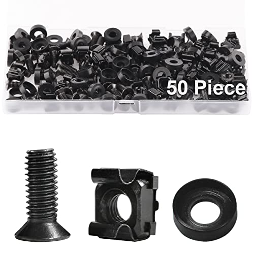 Cage Nut Tool, 50 Piece Set M6 Rack Screws and Washers for Equipment Server Rack, Enclosures, and Cabinets Rack Accessories