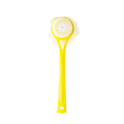 Shower Body Brush with Superfine Bristles and Loofah,Super Soft Nylon Bristles Short Handle Double Sided Back Scrubber Bath Brush Especially for Children & Sensitve Skin (Yellow)