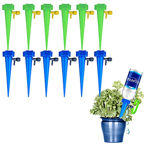 ArtnIndia 12PCS Plant Self Watering Spikes Devices Automatic Irrigation Equipment Watering with Slow Release Adjustable Control Valvethe On Off for Outdoor and Vacation Plant Watering