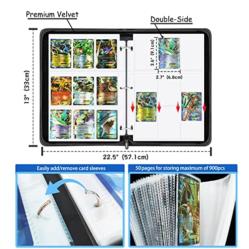Pokemon Card Binder 9 Pocket, Yeeclot Pokémon Cards Holder with Sleeves, Holds Up to 900 Cards with 50 Premium 9-pocket Pages, Portable Cards Collector Album with Zipper | The Storepaperoomates Retail Market - Fast Affordable Shopping