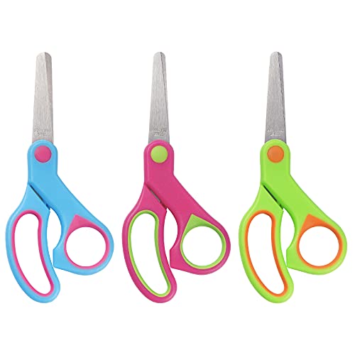 Cuttte 5” Kids Scissors, 3pcs Child Scissors, Small Blunt Tip Scissors for Kids, Kindergarten Beginner Scissors for Crafting, Right Handed Scissors for Cutting Paper