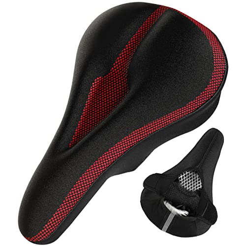 Eslnf Comfortable Padded Bicycle Gel Bike Seat Cushion Cover with Waterproof Resistant Covers for Men Women Comfort – Compatible with Road Mountain Bike and More, Fits Seats up to 11x7in