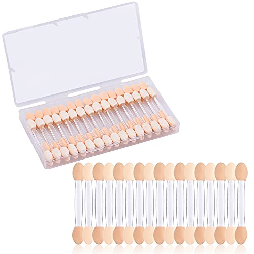 Eyeshadow Applicators,MORGLES 50pcs Disposable Eyeshadow Sponge Applicators Eye Shadow Applicator Double Sided with Box(Clear)
