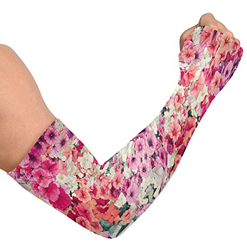 WELLDAY Flowers Pattern Gardening Sleeves with Thumb Hole Farm Sun Protection Arm Sleeves for Women Men
