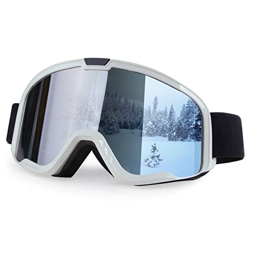 XYOP Ski Goggles Winter Snow Sports Goggles 100% UV400 Protection OTG Double Lens Snowmobile Goggles Snowboard Snow Goggles for Men Women Adult (White Frame + Silver Lens)