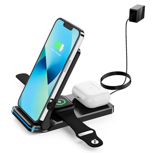 Wireless Charger, Wireless Charging Station for iPhone 14/13/12/11/Pro/Max/XS MAX/XS/XR/X/Plus, 3 in 1 Fast Wireless Charger Stand for iWatch 8/7/6/SE/5/4/3/2, AirPods 3/Pro/2