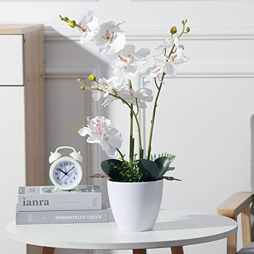 18 ” White Artificial Orchid Flowers in White Pot – Artificial Orchid White Flowers , Fake Faux Orchid Flowers for Home, Bedroom and Office Decoration Great Gift for Mom, Boss, Friends