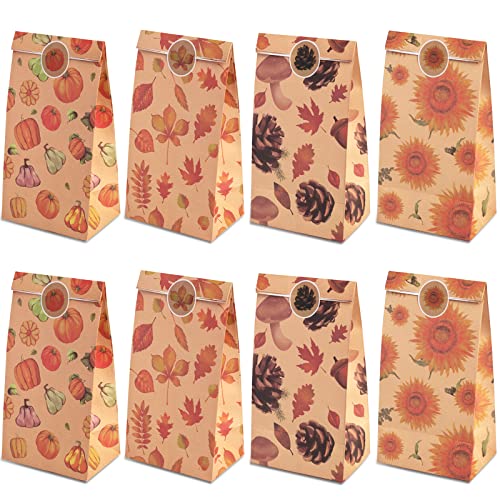 TOXOY Paper Gift Bags, Thanksgiving Gift Bags 18 PCS Fall Paper Bags with 18 Stickers Paper Party Favor Gift Bags