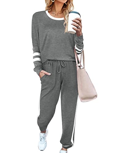 Aloodor Loungesweat Suits for Women Set 2 Piece Tracksuit Round Neck Sweatsuits Sets XXL