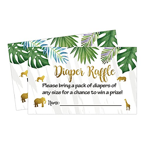 Diaper Raffle Tickets, Baby Shower Invitations Insert Cards, Baby Shower Game (50 Pack) Jungle Safari, Green