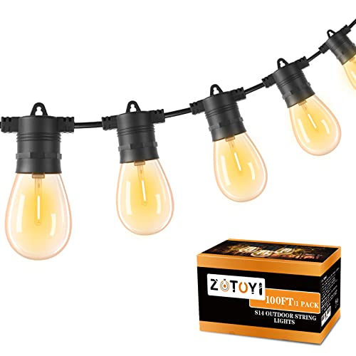 ZOTOYI Outdoor String Lights Patio Light 100 ft, LED Dimmable Lighting S14 LED Outdoor Lights with 30+2 Plastic Bulbs, Waterproof for Outside Cafe Balcony Backyard Bistro Garden Patio Porch