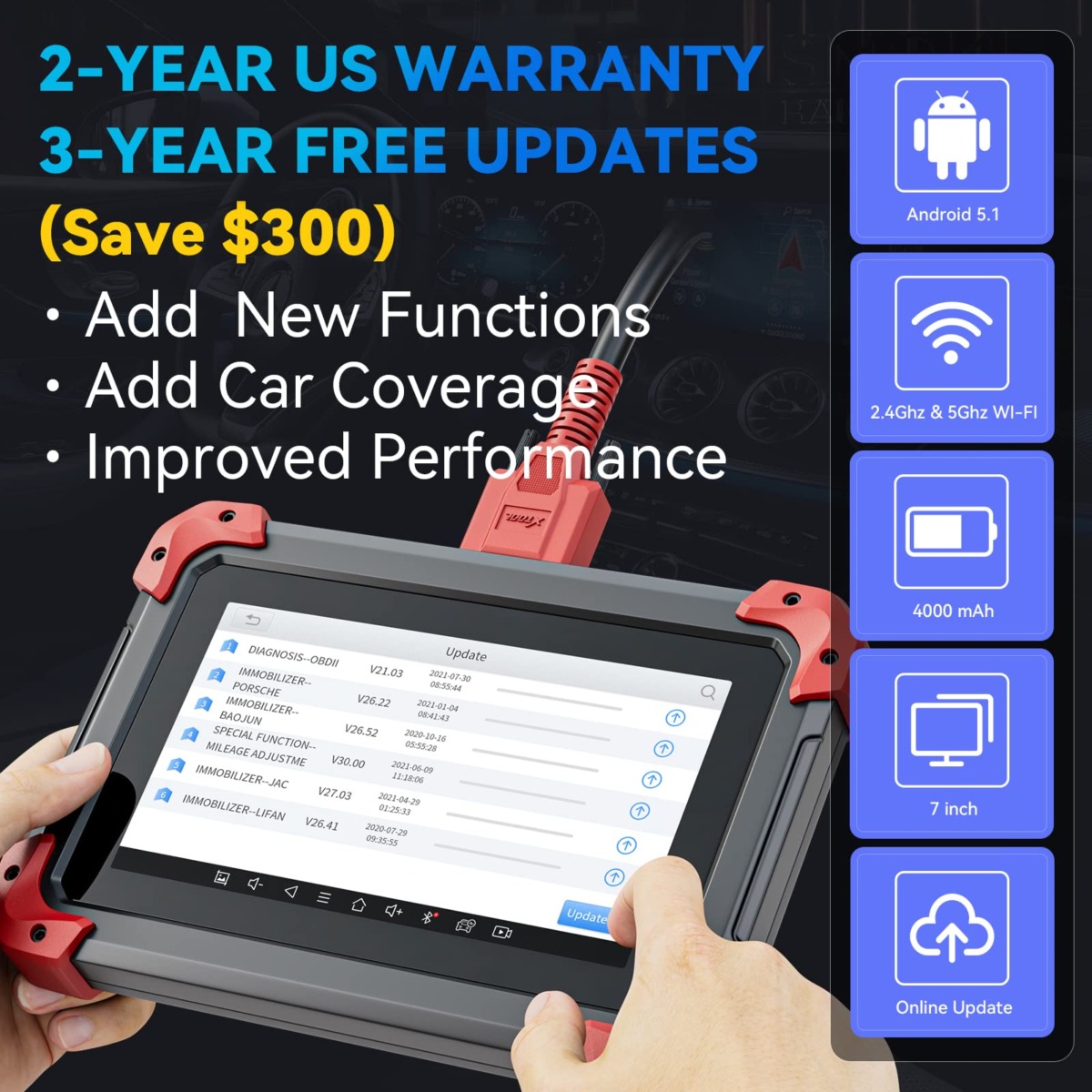 XTOOL D7 Automotive Diagnostic Tool with 3-Year Updates (Value of $300), 2023 Version Bi-Directional Scan Tool with Full System Diagnosis, 36+ Services, Key Programming, ABS Bleeding, Injector Coding | The Storepaperoomates Retail Market - Fast Affordable Shopping