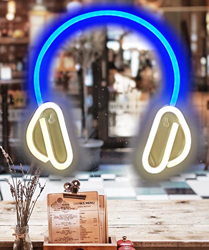 Headphone Neon Lights for Christmas Cool Art Decor Neon Signs for Wall Halloween Christmas Valentine’s Day Music Party Home Club Cafe Bar Coffee Shop Window Decoration