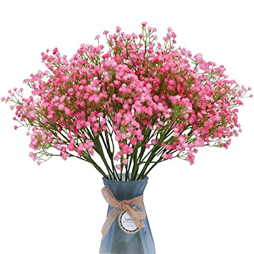 NC Simulation Baby Breath Flower 12PCS, Real Touch Artificial Gypsophila Bouquet Ribbon Home Garden Office Wedding Bouquet Hair Decoration Ornaments, Pink