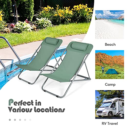 GYMAX Folding Beach Chair Set of 2, 3-Position Adjustable Camping Chair with Headrest & Non-Slip Foot Pad, Portable Lightweight Patio Poolside Chair for Indoor/Outdoor (2, Green) | The Storepaperoomates Retail Market - Fast Affordable Shopping