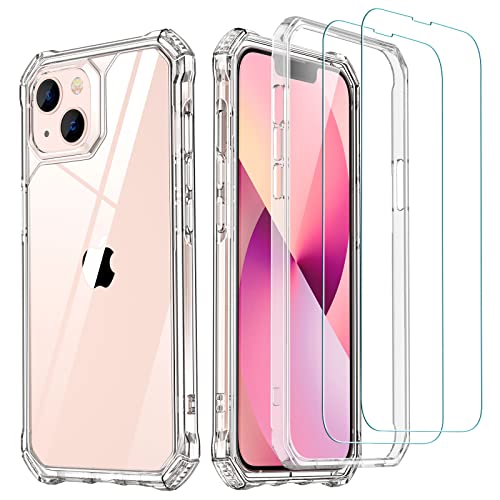 ESR Air Armor 360 Case with Screen Protector, Compatible with iPhone 13 Case, Full-Body Case, Tough Case, Military-Grade Protection, with Tempered-Glass Screen Protector 2 Pack, Clear