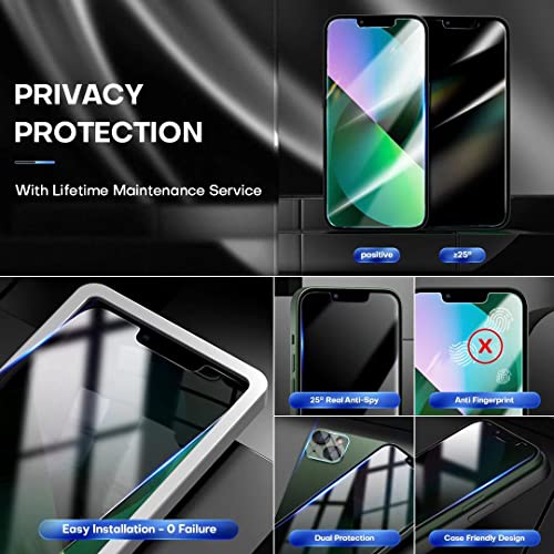 TOCOL [2+2 Pack Compatible with iPhone 13 6.1” – 2 Pack Privacy Tempered Glass Screen Protector and 2 Pack Camera Lens Protector, Bubble Free, Case Friendly, Easy Installation Frame, [Anti-Spy] | The Storepaperoomates Retail Market - Fast Affordable Shopping