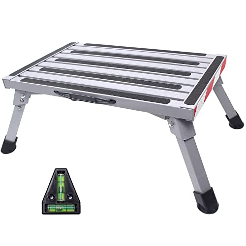 HELESIN RV Step, RV Step Stool, Stable RV Steps Aluminum Folding Platform Step with Non-Slip Rubber Feet, Handle, Reflective Strip, Durable Construction, Easy to Store and Transport