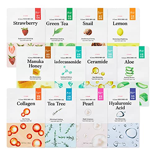 ETUDE 0.2mm Therapy Air Mask Combo Pack (12pcs) (21AD) | Korean Masks | Light and Comfortable Like the Air | Hypo-Allergenic Mask Sheet for Sensitive Skin Type
