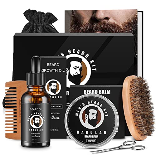 Men’s Gift Kit, Beard Grooming Kit for Men, Beard Growth Oil, Beard Balm, Beard Brush, Comb, Scissor, Storage Bag, E-Book, Beard Care & Trimming Set – Mustache Gifts for Him Dad Boyfriend Birthday