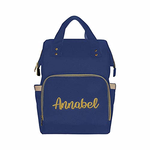 Custom Name Embroidered Diaper Bag Backpack, Personalized Navy Mommy Nursing Bags Baby Girl Boy Monogrammed Diaper Bags, Multifunction Waterproof Nappy Travel Daypack for Mom Gifts