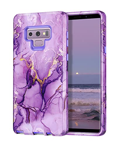 Lamcase for Galaxy Note 9 6.4 inch Case, Heavy Duty Rugged Shockproof Hybrid Hard PC Soft Silicone Bumper Three Layer Drop Protection Anti-Fall Cover for Samsung Galaxy Note 9, Purple Marble