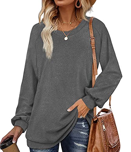 OFEEFAN Sweatshirts for Women Fall Outfits Tops Loose Fit Sweaters Comfy Grey S