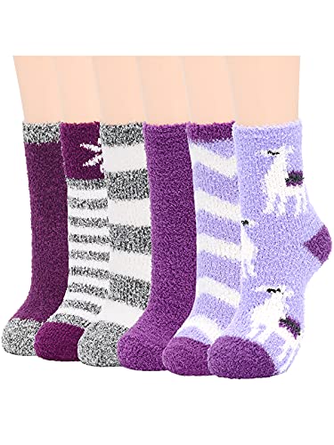 Century Star Womens Fuzzy Socks Soft Fluffy Socks Warm Cozy Socks Sports Athletic Socks Winter Gifts Socks For Christmas 6 Pairs Purple Set One Size