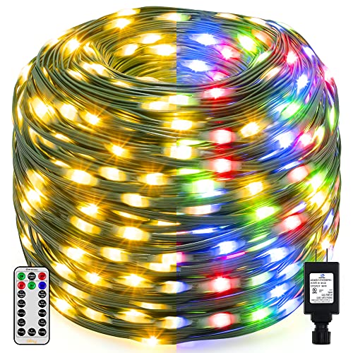 Ollny Christmas Lights Outdoor, 262FT 800 LED Christmas Lights, 11 Modes Color Changing String Lights Remote, Warm White & Multicolor Fairy Lights, for Xmas Tree Indoor Decorations (Green Wire)
