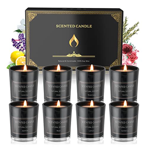 Home Scented Candles, 8 Pack Aromatherapy Jar Candles Smoke-Free Strong Fragrance Long Lasting, 8 Fragrances Scented Candles Gift Set for Women, Perfect for Valentine Birthday Mother’s Day Gift