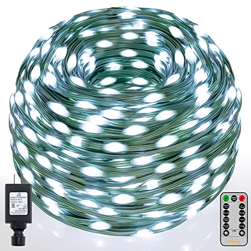 Ollny Christmas Lights Outdoor-800LED 262FT Long Plug in Green Wire Christmas Tree Lights with Remote-IP67 Waterproof 8 Modes with Timer for House Indoor Halloween Decorations (Cool White)