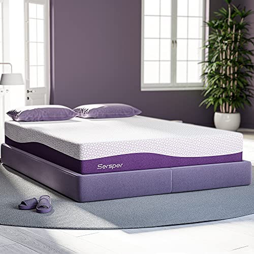 Sersper 8 Inch Bamboo Charcoal Cooling Gel Memory Foam Queen Mattress -Medium Plush – with Moisture Wicking Cover and Edge Support for Motion Isolating – Made in North America