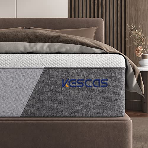 Kescas 12 Inch Spring Hybrid Full Mattress -Bamboo Charcoal Cooling Gel Memory Foam, Moisture Wicking Cover, Edge Support – Pocket Innersprings for Motion Isolation – Made in North America