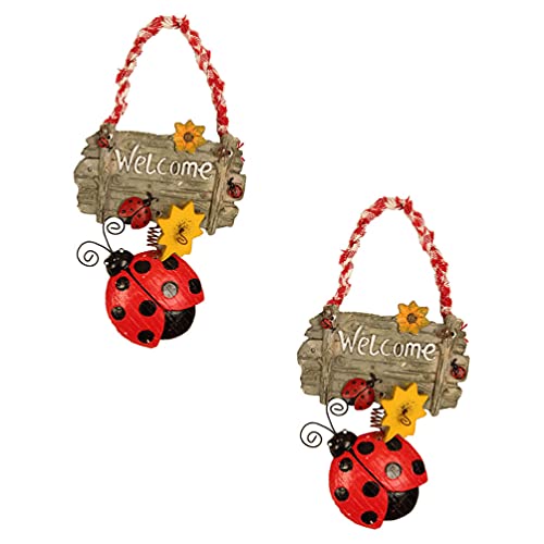 Cabilock 2pcs Hanging Wooden Welcome Sign Metal Ladybugs Wall Decor Rustic Wooden Welcome Wall Plaque Farmhouse Welcome Hanging Tag for Home Living Room Decor