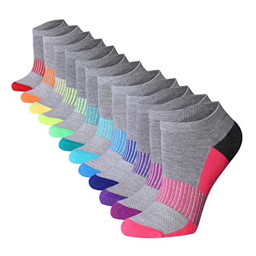 Tipi Toe Women’s 12-Pairs Low Cut Grey Heel Colored Athletic Sport Peformance Socks (SP51)