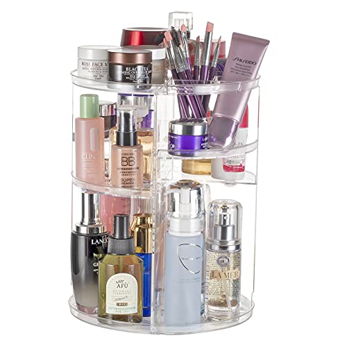 Argox 360 Rotating Makeup Organizer,Large Capacity&Adjustable Multi-Function Cosmetic Storage Box,The Perfect Makeup Organizer On The Dresser (Small, transparent)