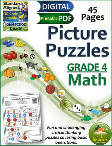 Math Picture Puzzles Algebraic Thinking 4th Grade Print and Digital Versions