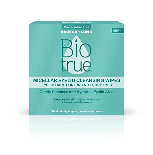 Biotrue Micellar Eyelid Care for Irritated and Dry Eyes Cleansing Wipes, Preservative Free, from Bausch + Lomb, Multi, 30 Count
