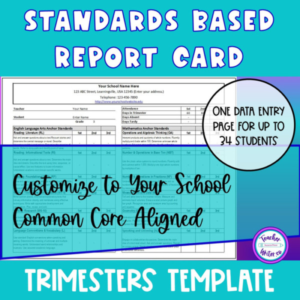 Standards Based Report Card Template for Trimesters Common Core
