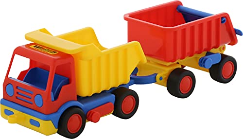 ksmtoys Wader 37664 Wader Basics Toy Dump Truck with Trailer, Red/Blue/Yellow from Wader Quality Toys