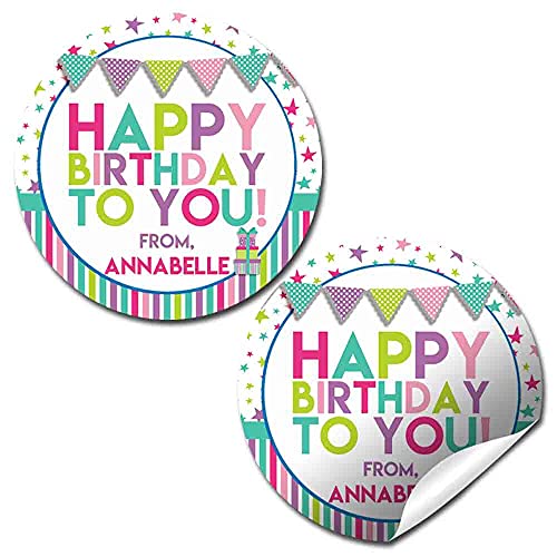 Custom & Personalized Happy Birthday to You Gift Tag Sticker Labels in Pastel Colors for Girls, 40 2″ Party Circle Stickers by AmandaCreation, Also Great for Envelope Seals & Gift Bags