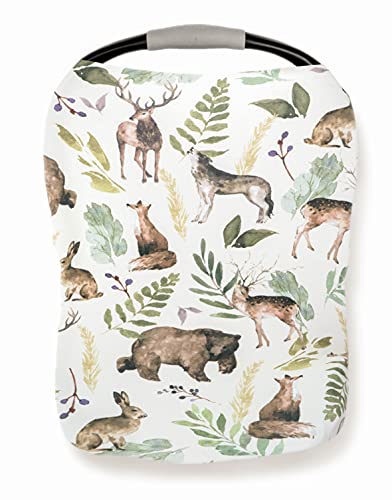 Pobi Baby Premium Multi-Use Cover – Nursing Cover, Baby Car Seat Covers, Shopping Cart, High Chair, and Breastfeeding Cover – Ultra-Soft, Stretchy, Woodland Scarf for Baby and Mom (Wildlife Animal)