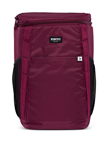 Igloo 36-Can Repreve Eco Friendly Portable Outdoor Insulated Soft Side Backpack Cooler Bag, Cherry