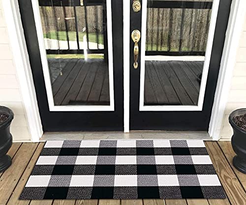 Levinis Buffalo Check Rug – Cotton Washable Porch Rugs Durable and Washable Outdoor Rugs Door Mat Hand-Woven Buffalo Plaid Rug for Outdoor/Kitchen/Bathroom/Entry Way/Bedroom, 23.6″ x 35.4″
