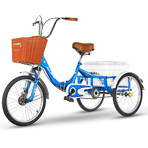 TANGIST Adult Trikes 20 Inch 3 Wheel Bikes Three Wheel Cruiser Bike for Adults Women Men Foldable Tricycle with Basket for Adults Exercise Men’s Women’s Tricycles (Color : Blue)