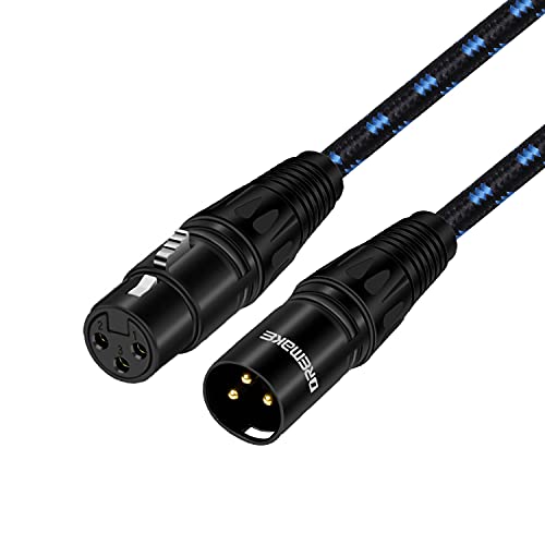DREMAKE XLR Mic Cable, 20 Foot Balanced XLR 3Pin Male to Female Microphone Patch Cable for Live Sound & Stage, Studio Harmonizer, Mixing Board, Patch Bay, Preamp, Speaker System – Black/Blue Tweed